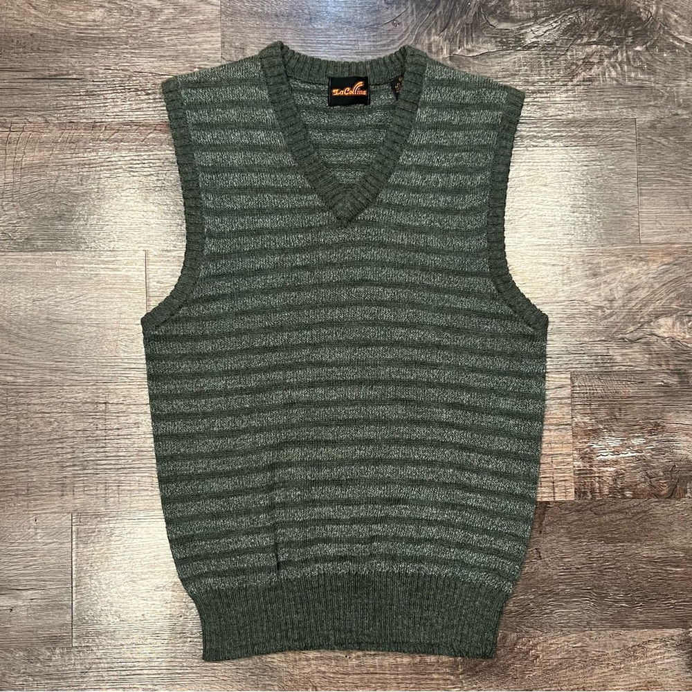Vintage La Collina Green Striped Sweater Vest Size Medium Excellent Condition